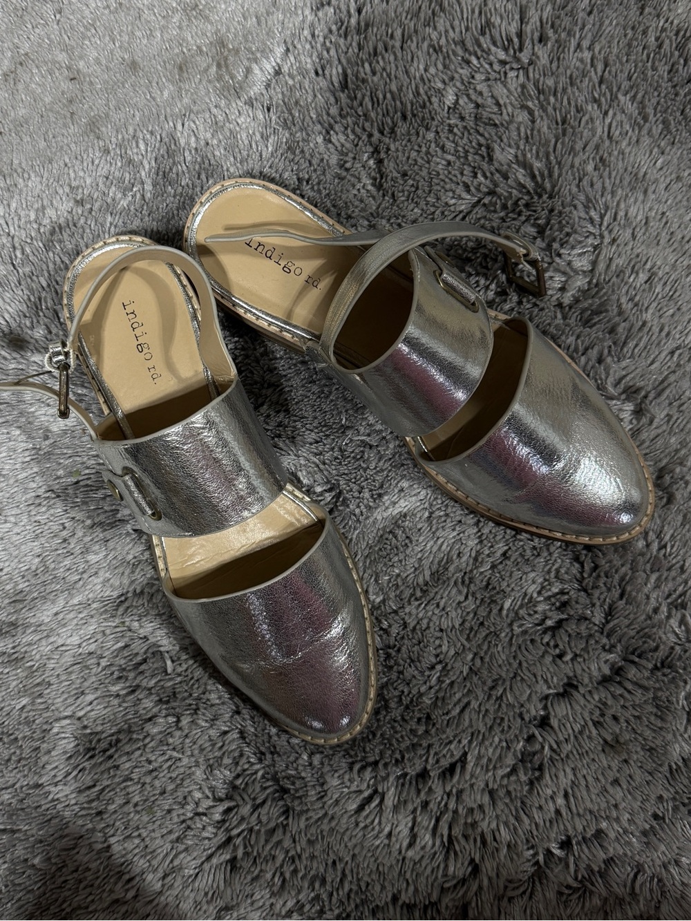 Indigo Metallic Silver Slingback Mules
